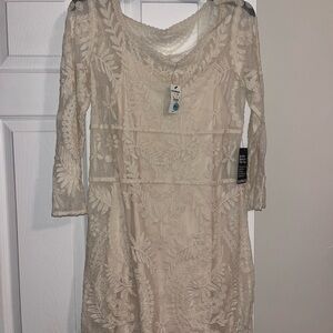 Express Cream Lace Long Sleeve Dress